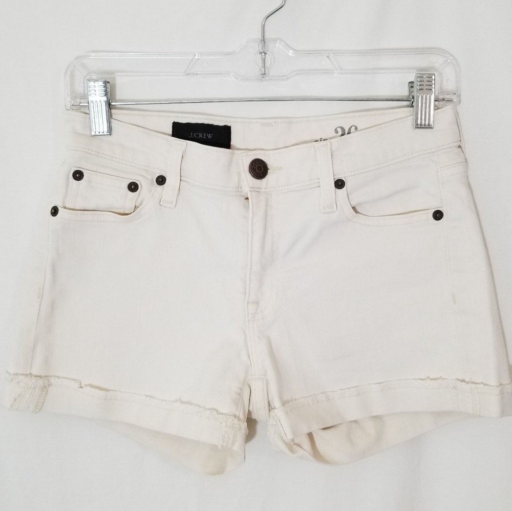 J. Crew Off-White Raw Rolled Denim Shorts